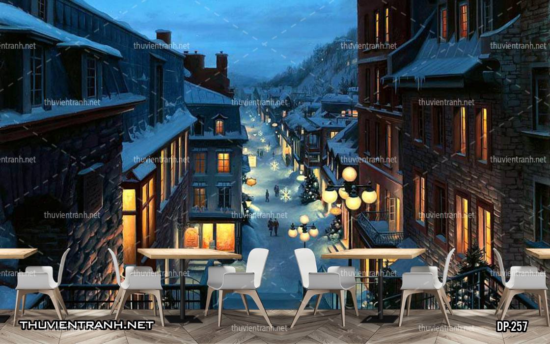 Tranh dán tường 3D đường phố Châu Âu - Tranh tường chất lượng cao