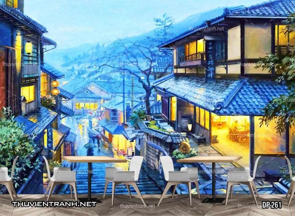 Tranh dán tường 3D đường phố Châu Âu - Tranh tường chất lượng cao