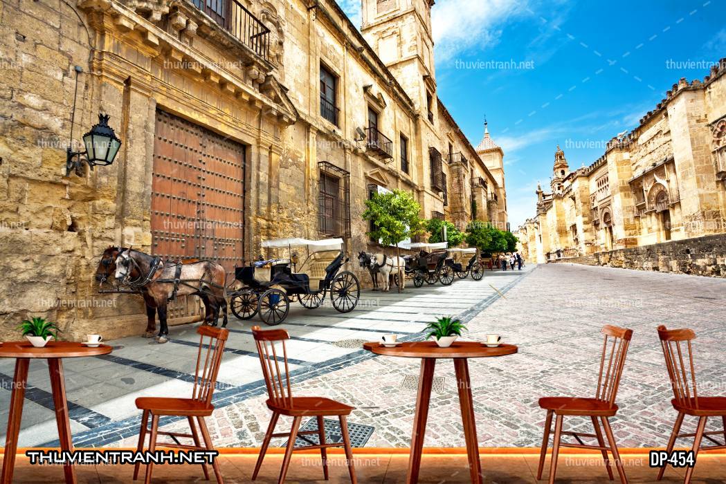 Tranh dán tường 3D đường phố Châu Âu - Tranh tường chất lượng cao