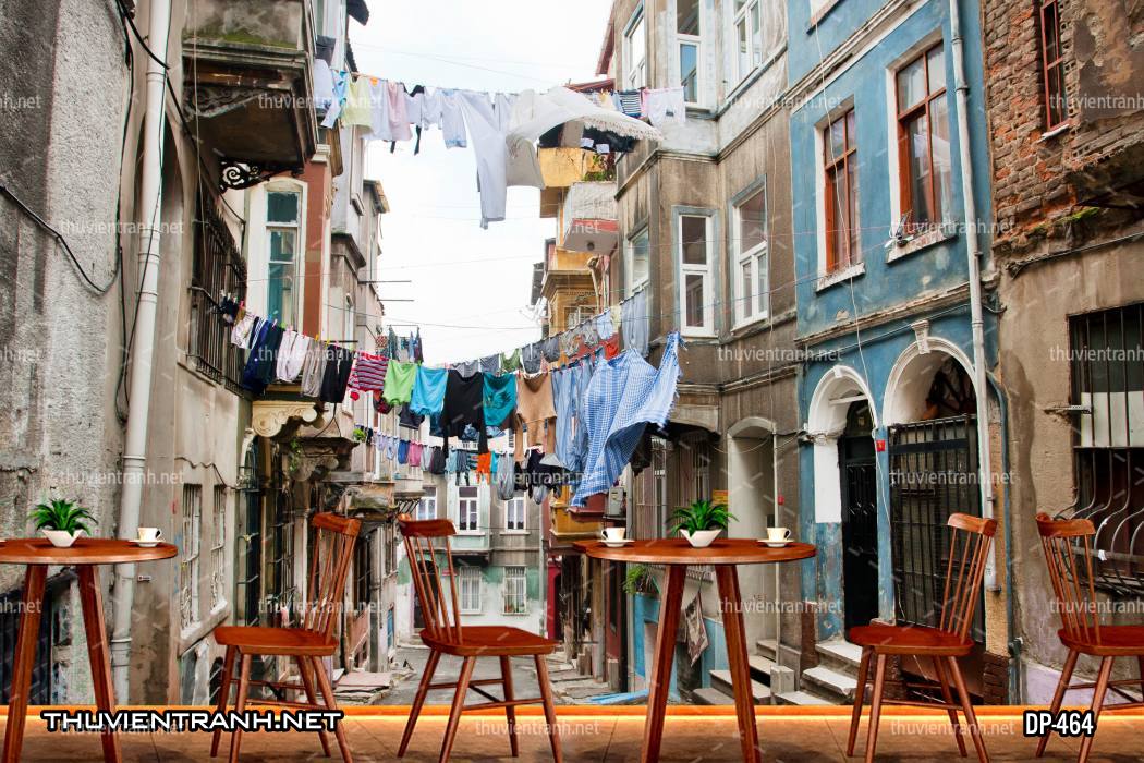 Tranh dán tường 3D đường phố Châu Âu - Tranh tường chất lượng cao