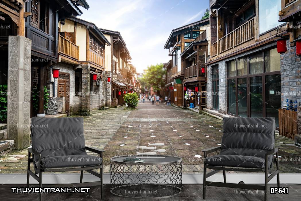  Tranh dán tường phong cảnh  đường phố Châu Âu - Tranh tường chất lượng cao