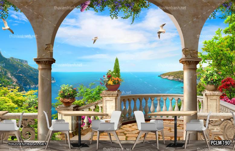 Tranh Phong Cảnh thành phố ven biển Địa Trung Hải - Tranh tường chất lượng cao