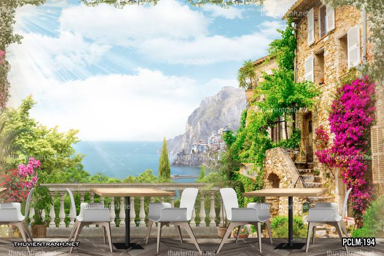 Tranh Phong Cảnh thành phố ven biển Địa Trung Hải - Tranh tường chất lượng cao