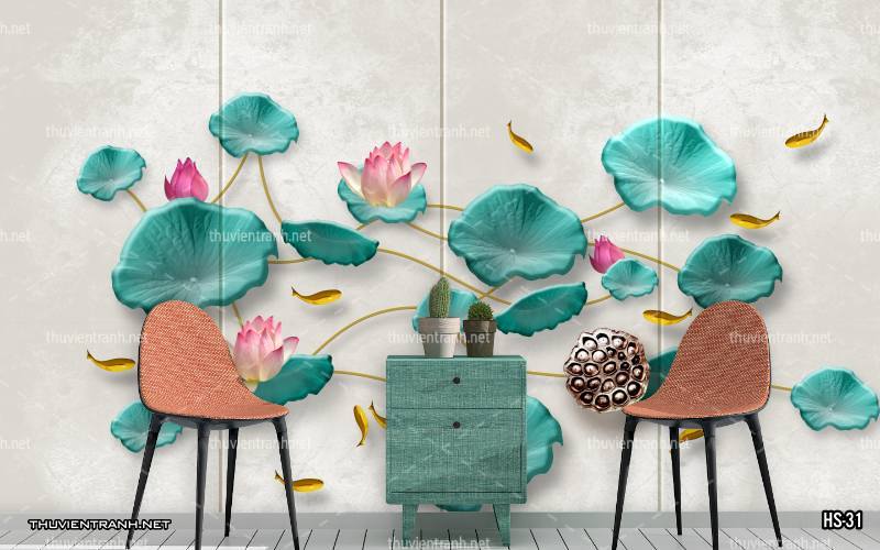 Tranh dán tường Hoa Sen - Tranh tường chất lượng cao