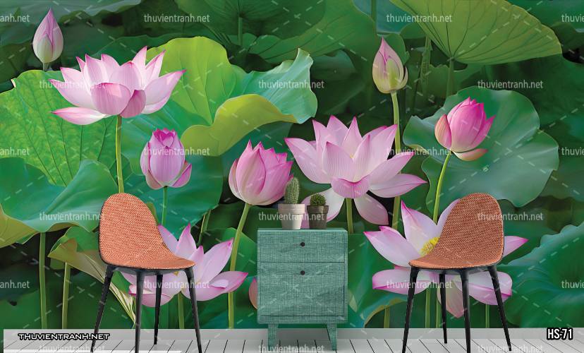  Tranh dán tường Hoa Sen - Tranh tường chất lượng cao