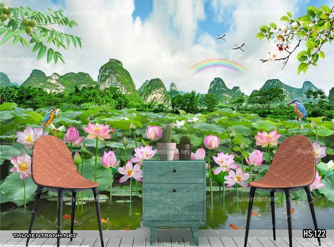  Tranh dán tường Hoa Sen - Tranh tường chất lượng cao