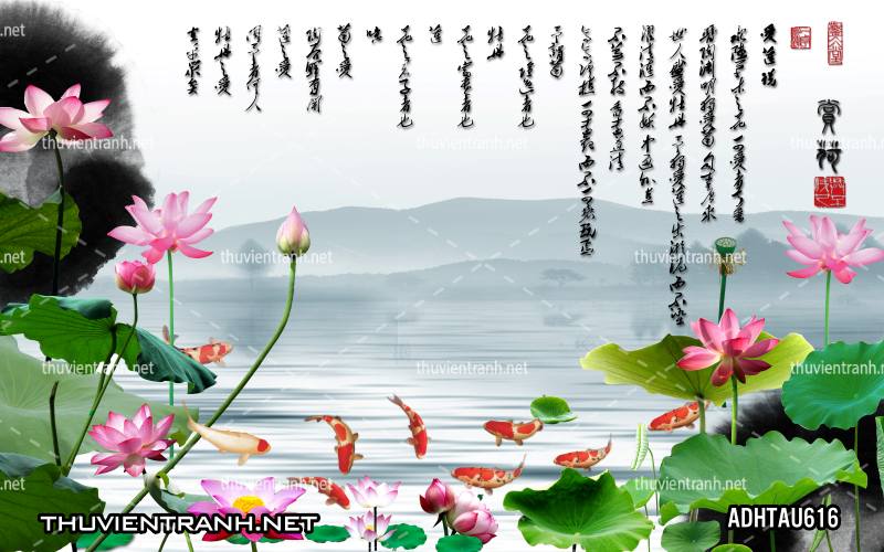 Tranh dán tường Hoa Sen Cá Chép - Kết quả tìm kiếm tranh tường