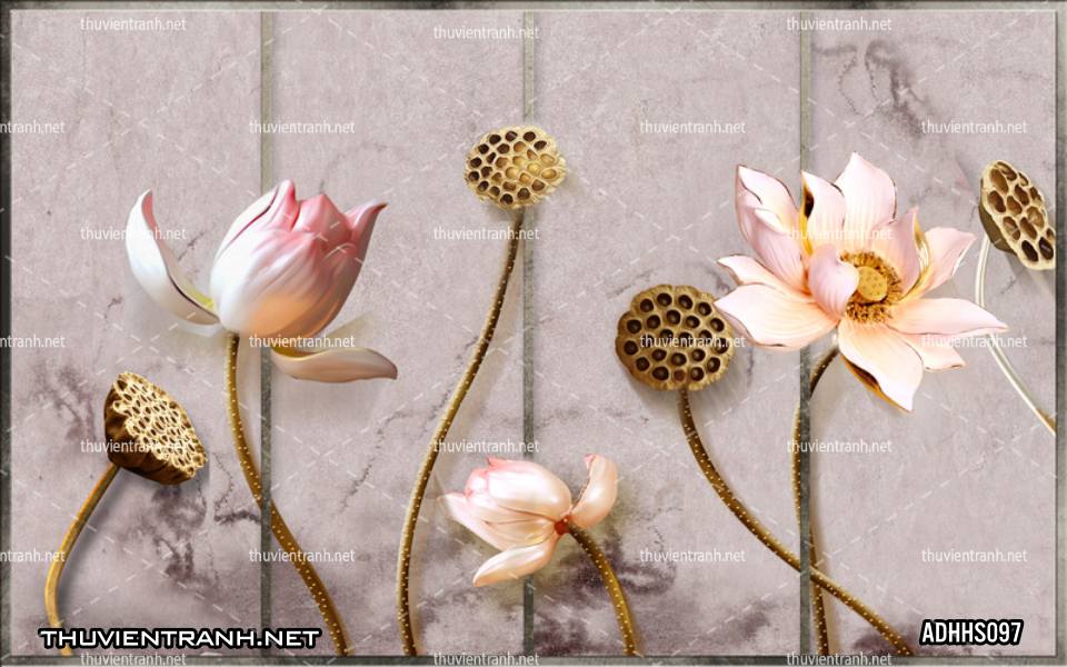  Tranh dán tường Hoa Sen 3D - Tranh tường chất lượng cao