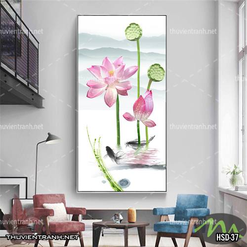  Tranh dán tường Hoa Sen Khổ Đứng - Tranh tường chất lượng cao