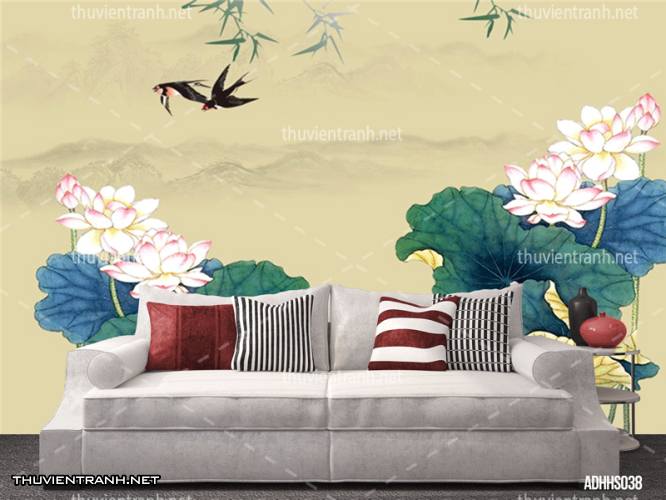 Tranh dán tường Hoa Sen thủy mặc - Tranh tường chất lượng cao