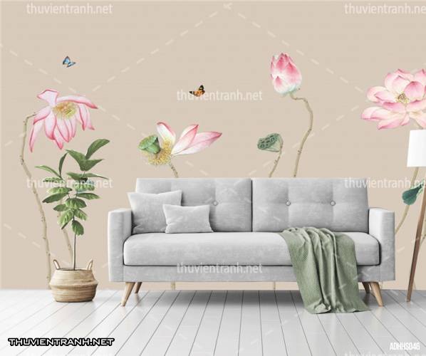Tranh dán tường Hoa Sen thủy mặc - Tranh tường chất lượng cao