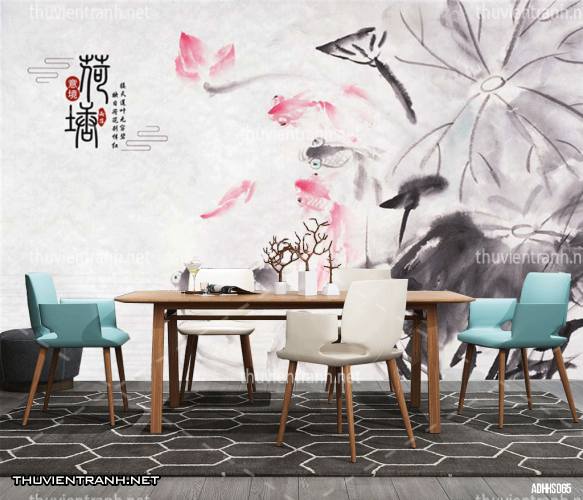 Tranh dán tường Hoa Sen thủy mặc - Tranh tường chất lượng cao