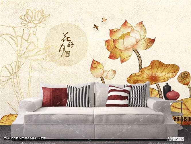 Tranh dán tường Hoa Sen thủy mặc - Tranh tường liên quan