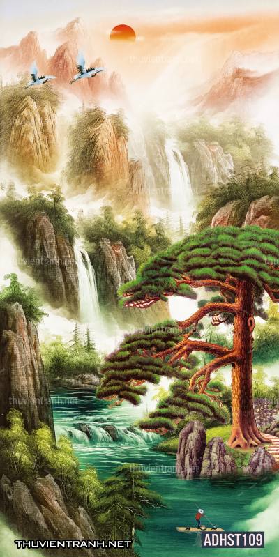 Tranh thác nước, thác nước đứng, thiên nhiên, waterfall, tranh dán tường thác nước, tranh 3D, tranh phong cảnh 3D - Tranh tường chất lượng cao