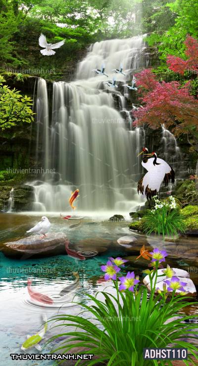 Tranh thác nước, thác nước đứng, thiên nhiên, waterfall, tranh dán tường thác nước, tranh 3D, tranh phong cảnh 3D - Tranh tường chất lượng cao