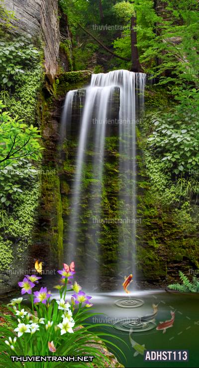 Tranh thác nước, thác nước đứng, thiên nhiên, waterfall, tranh dán tường thác nước, tranh 3D, tranh phong cảnh 3D - Tranh tường chất lượng cao