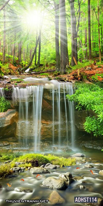 Tranh thác nước, thác nước đứng, thiên nhiên, waterfall, tranh dán tường thác nước, tranh 3D, tranh phong cảnh 3D - Tranh tường chất lượng cao