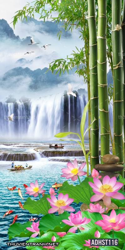 Tranh thác nước, thác nước đứng, thiên nhiên, waterfall, tranh dán tường thác nước, tranh 3D, tranh phong cảnh 3D - Tranh tường chất lượng cao