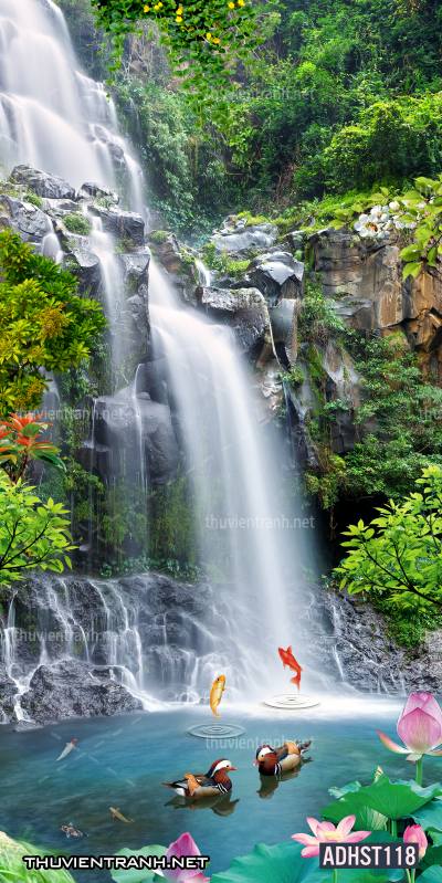 Tranh thác nước, thác nước đứng, thiên nhiên, waterfall, tranh dán tường thác nước, tranh 3D, tranh phong cảnh 3D - Tranh tường chất lượng cao