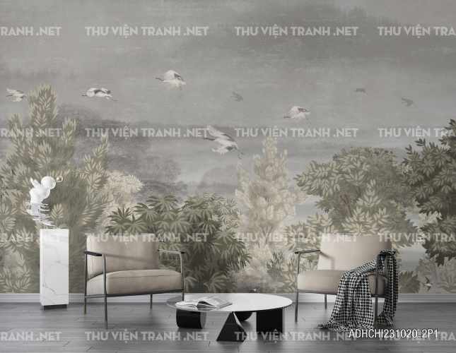 Tranh dán tường Rừng Rậm nhiệt dới, Tranh dán tường chim chóc, động vật rừng rậm, Tropical, Tranh Vintage  - Tranh tường chất lượng cao