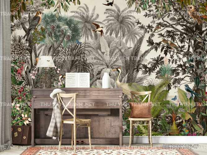 Tranh dán tường Rừng Rậm nhiệt dới, Tranh dán tường chim chóc, động vật rừng rậm, Tropical, Tranh Vintage  - Tranh tường chất lượng cao